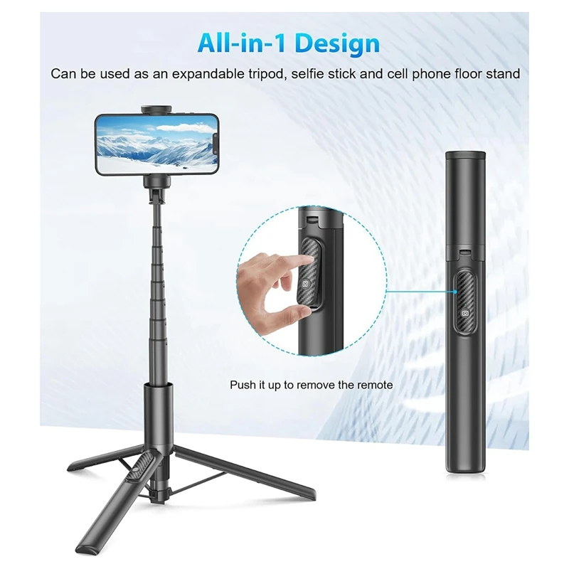 Hot-60Inch Cell Phone Tripod And Selfie Stick With Remote Control,For Cell Phones 4-7Inch Portable Smartphone Tripod Holder