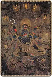 Mahakala - The Great Black Protector of Buddha - Tantric Deity - Vintage Tibetan Thangka Buddhist Painting - 8 x 12 inch Vintage