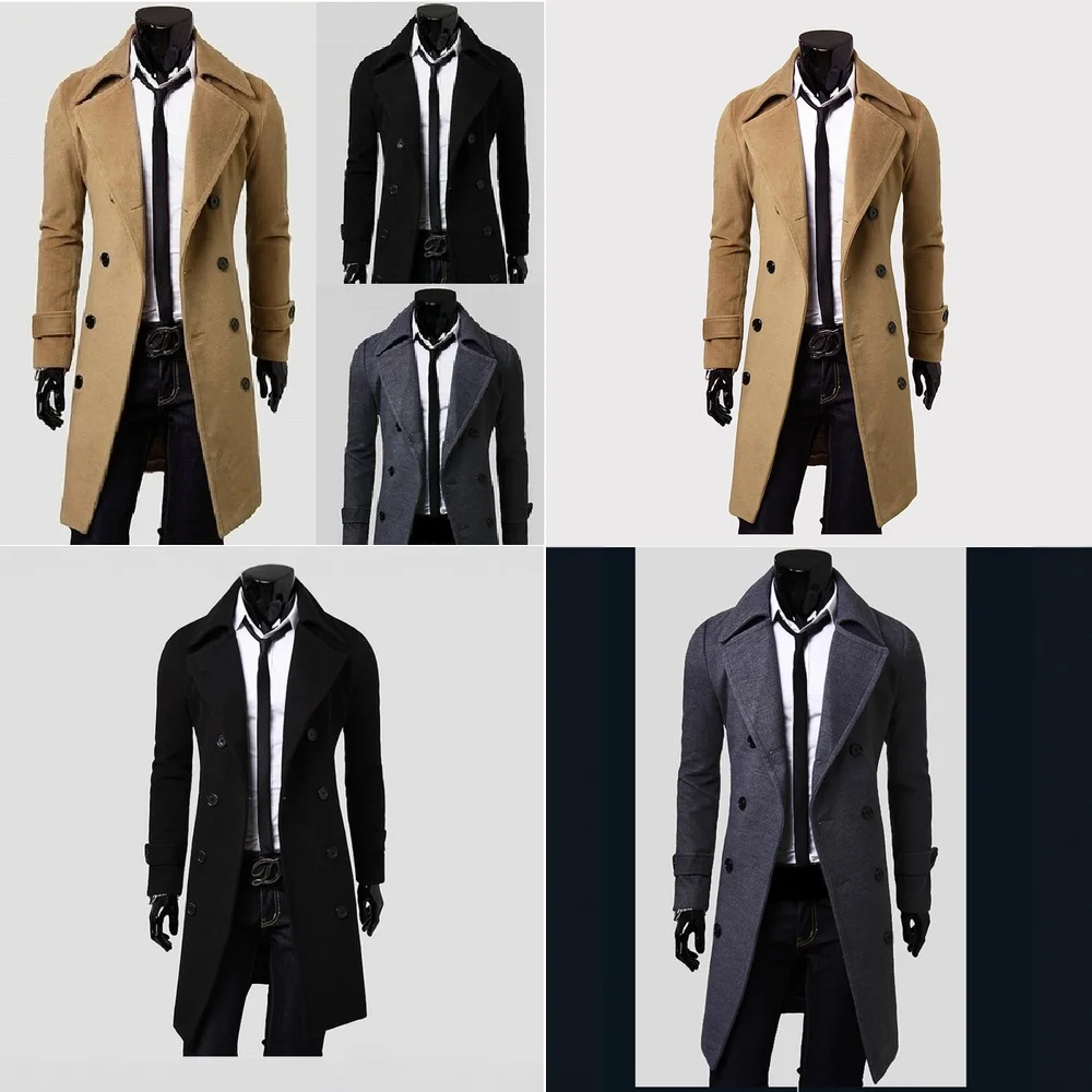 

Windbreaker Jacket Men Double Breasted Trench Coat Mid Length Slim Casual Coat Jacket for M-5XL