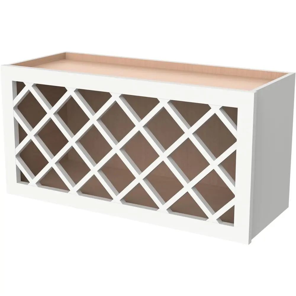 

Solid Wood RTA Wine Rack with Lattice Panels - Wall-Mounted Storage for Wine, Bar, Pantry, Cellar, and Basement - Mocha (36W x 1