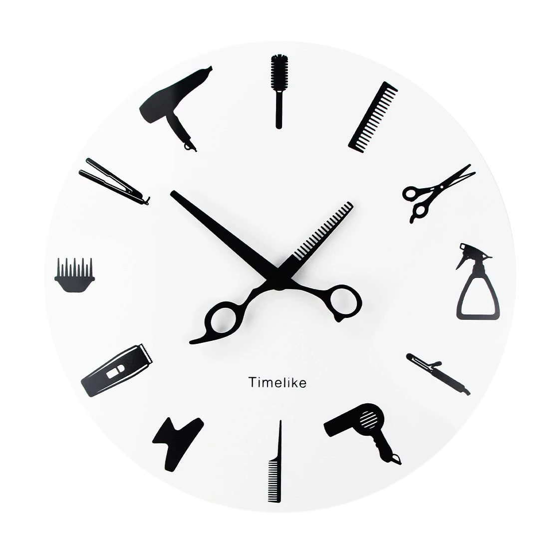 Timelike Barber Stylist Tools Wall Clock Modern 3D Quartz Non Ticking Beauty Hair Salon Clocks Watch for Home Decor