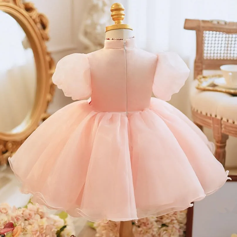 2024 New Kids Clothes Children Princess Pink Ball Gown Birthday Baptism Party Easter Dresses For Girls A3690