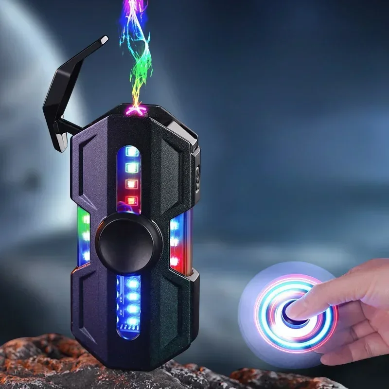 

Spinning Gyro Dual Arc USB Lighter Type-C Fast Charging Portable Outdoor Windproof Power Display Plasma Pulse Lighter Gift