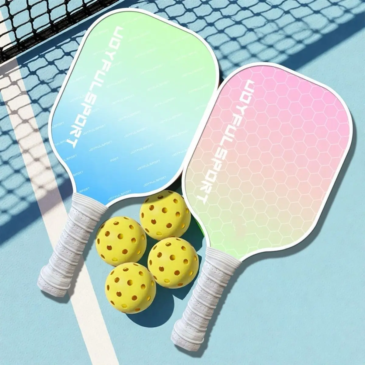 

2 Pack Poplar Wood Pickleball Paddles Set with 4 Balls Comfort Grip Set Family Fun for Kids Adults Indoor Outdoor Sports Accesso