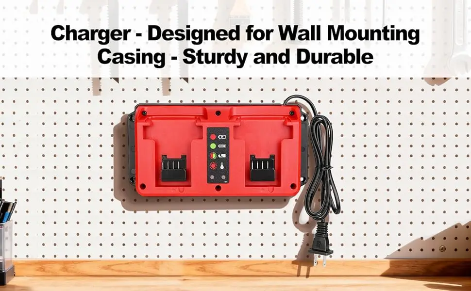 Dual-Port-Schnellladegerät für Milwaukee 14,4V-18V Akkus, intelligentes sequenzielles Laden, LED-Anzeige, Wandmontage – Detail 8