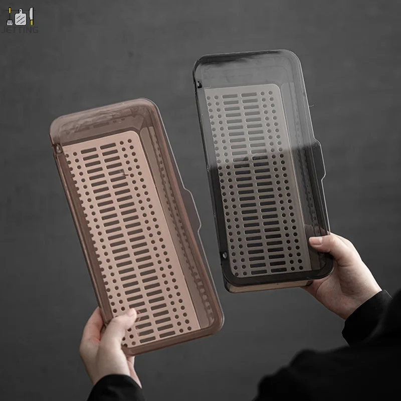 Caja de almacenamiento de vajilla para el hogar, tubo de palillos a prueba de polvo, cuchara de cocina con tapa, jaula de palillos