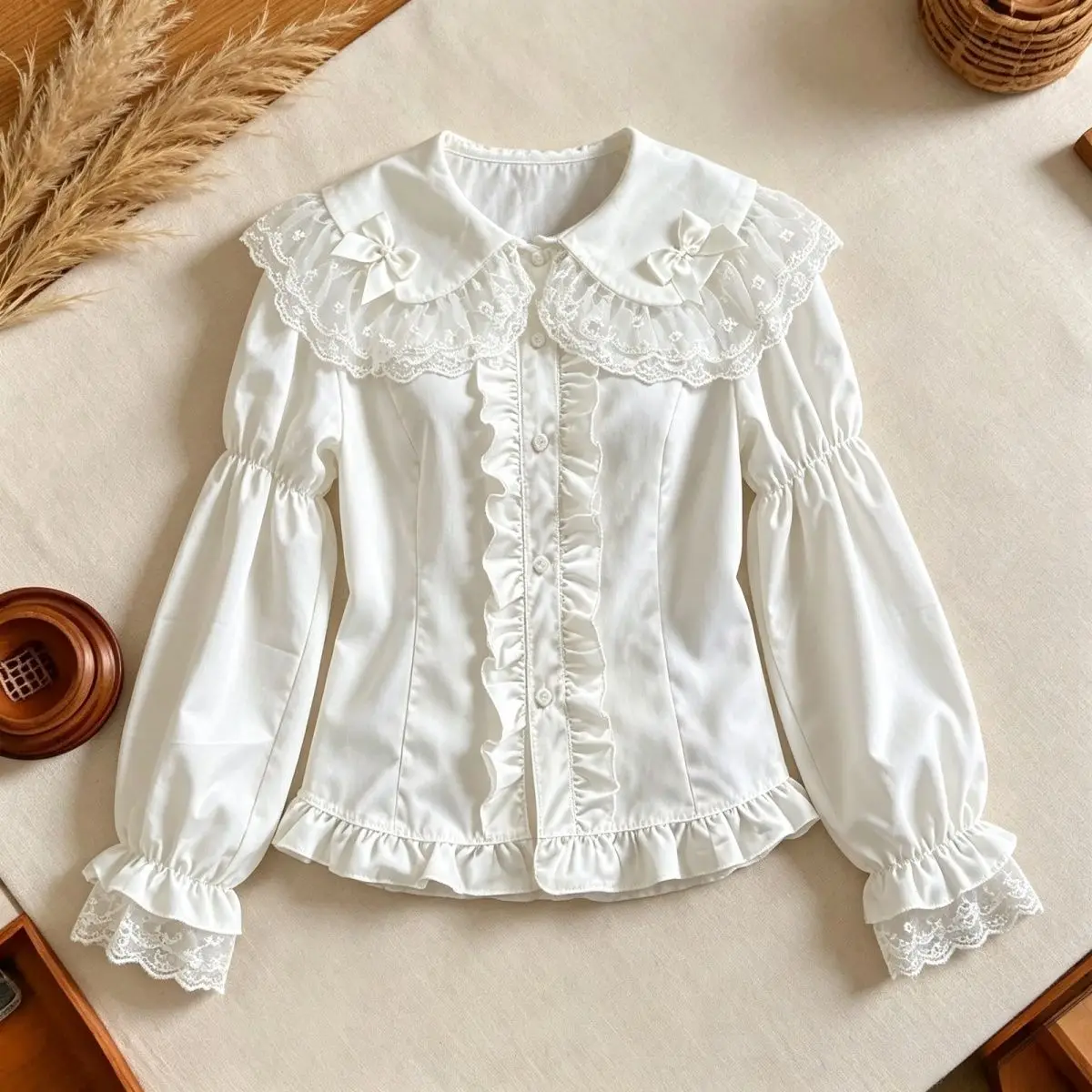 Japanese Cute Blouses Women's Clothing Lolita Style Long Sleeve Cute Shirts Camisas De Mujer Patchwork Lace Fashion Blouse Tops