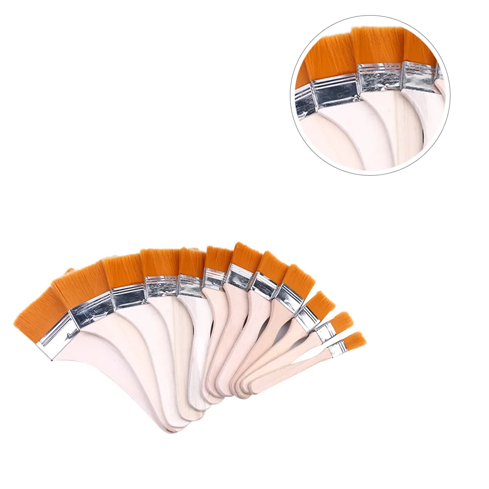 

12pcs Painting Brushes Set Premium Wood Handle Nylon Hair Flat Oil Acrylic Drawing Graffiti Wall Scrubbing Lightweight