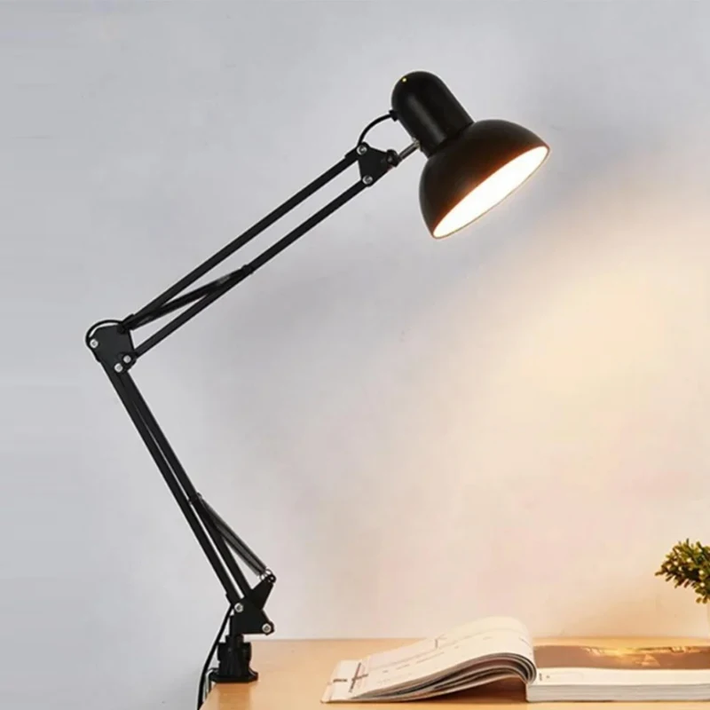 Foldable Desk Lamp Clip on Light Telescopic Eye Protection Retro Bedroom Office Computer Table Lamp Home Decor for E27 Bulb