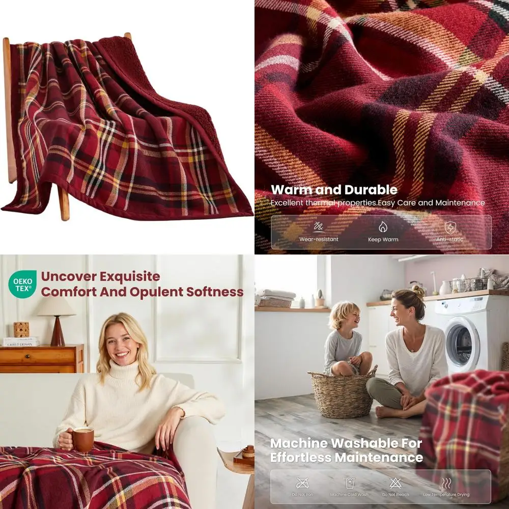 

Cozy Red Sherpa Plaid Blanket, Soft & Warm, Perfect for Christmas, Machine Washable, Twin Size (60 x 80)