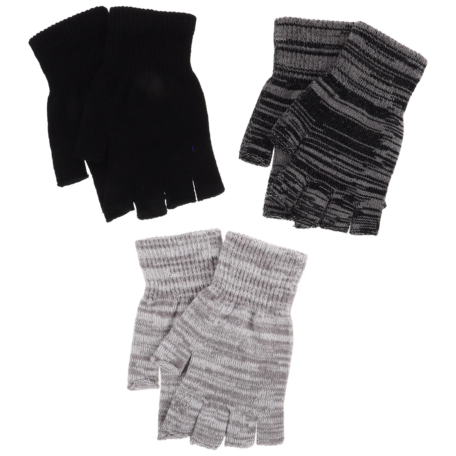 3 pares de guantes de medio dedo tejidos de invierno cálidos y elásticos pantalla táctil acrílica para mujeres y hombres ciclismo conducir senderismo guantes de esquí