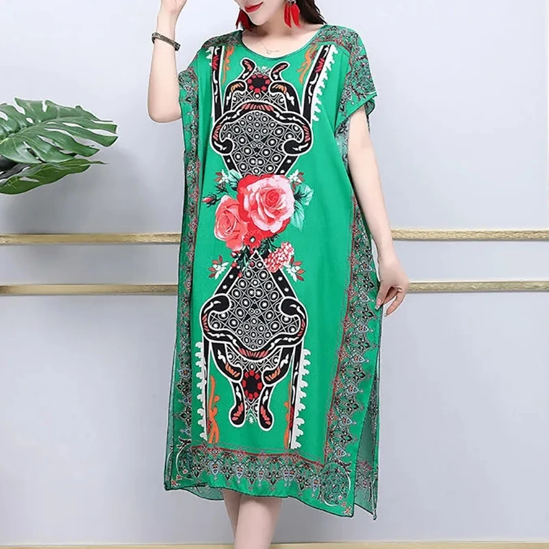 Straight Casual Maternity Dress Flower Short Sleeve Elegant Chic Long Dress Loose Summer Large Swing For Woman Clothing Trend view 4