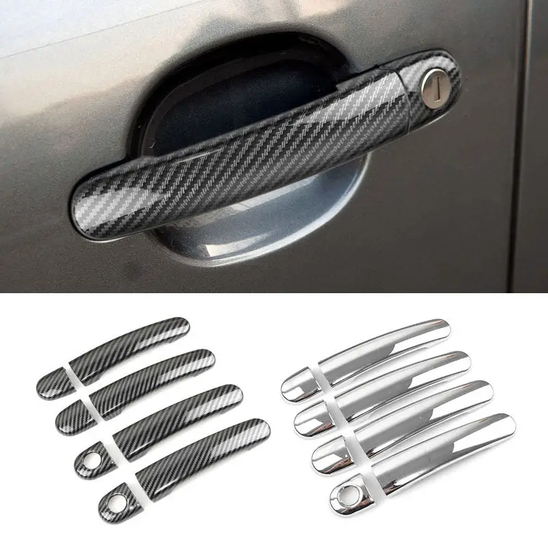 

Carbon Texture/ABS Silver Car Exterior Door Handle Pull Cover Trim For Skoda 01-08 Superb Octavia Fabia 2001-2007 Roomster 06-15