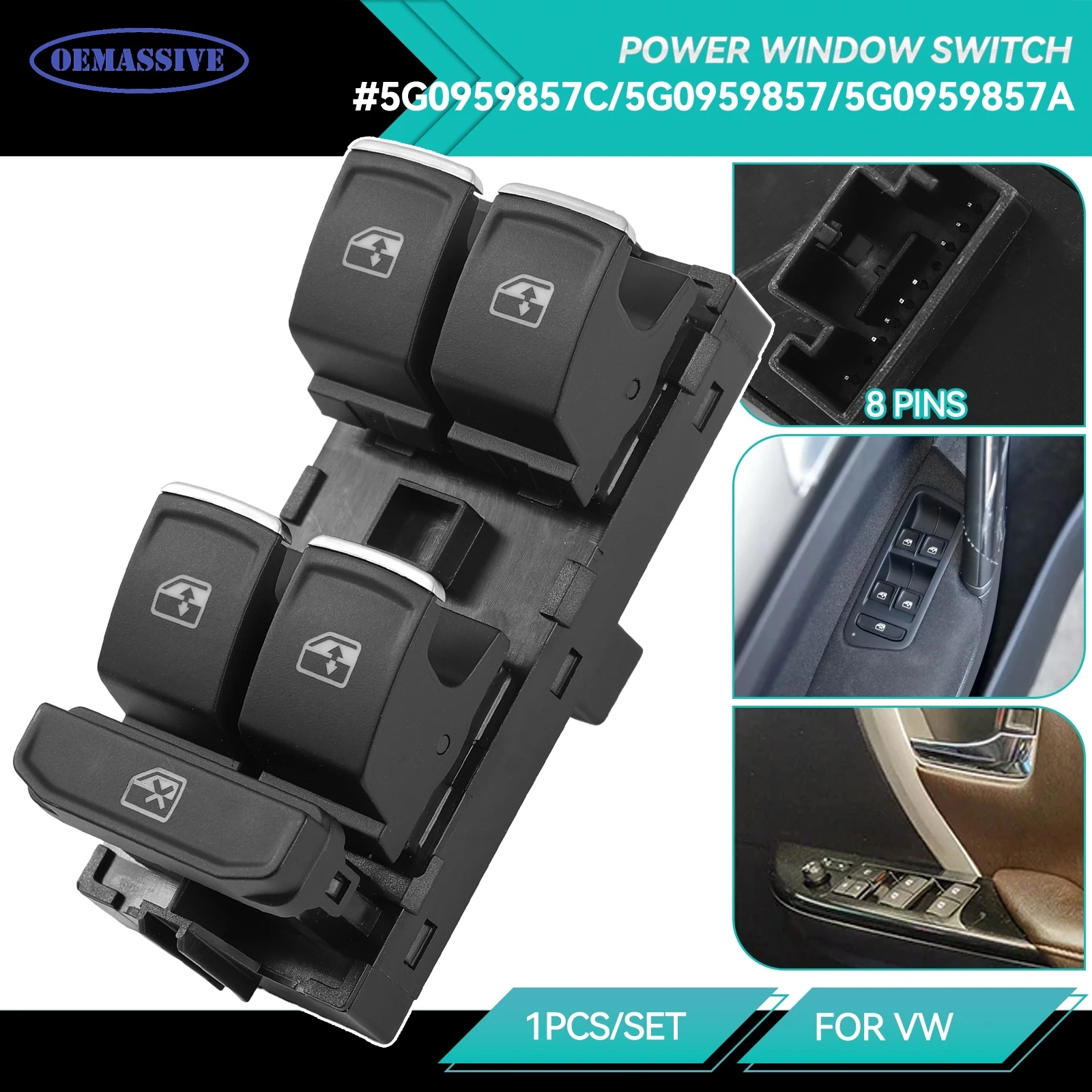 5G0959857C 5G0959857 5G0959857A 5G0959857B 5GG959857 Car Power Window Switch Control Button For VW Golf MK7 Passat B8 Seat Skoda