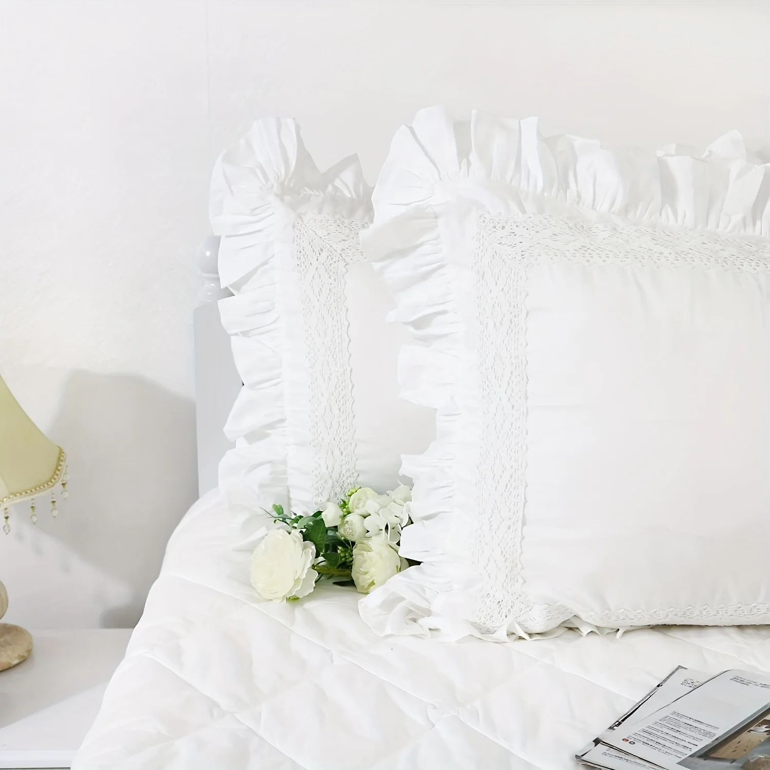 White Ruffle Lace Cushion Covers Home Decoration Throw Pillows Cover Bed Pillowcase Sofa Throw Embroidered Cushion Cover 50X50cm