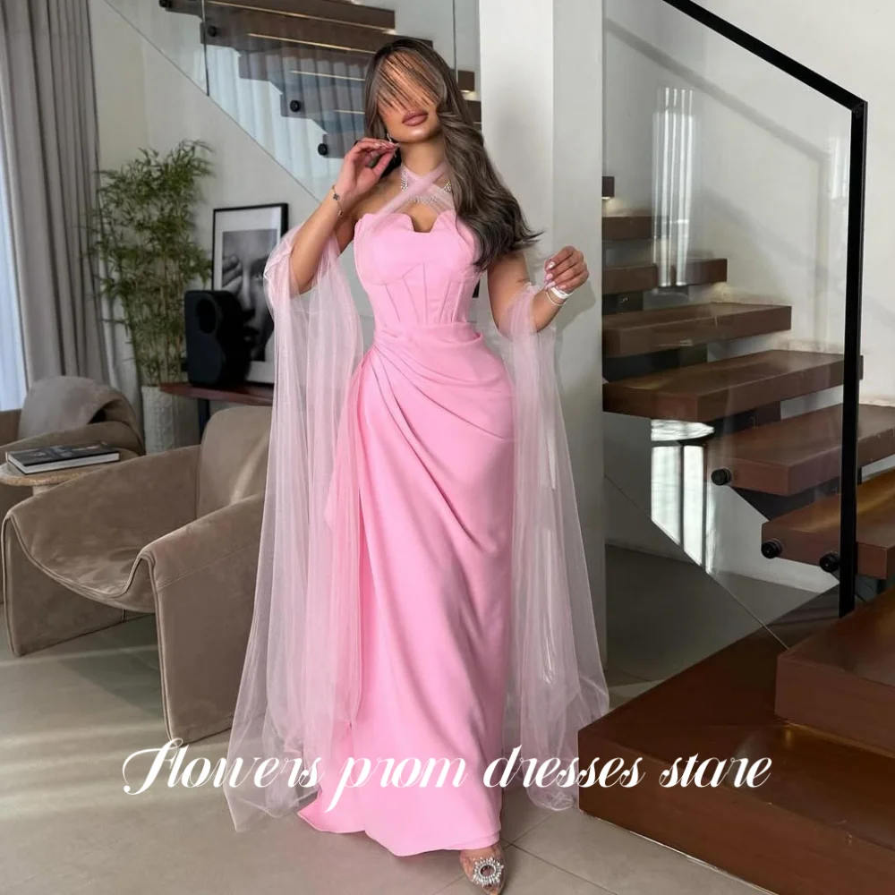 

Flowers Halter Trumpet Party Dress Off Shoulder Evening Dress Pleats Celebrity Dresses for Women vestidos de novia Customized