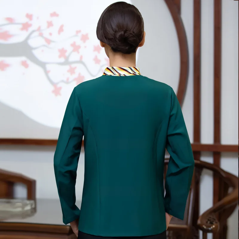 ホテル作業服秋冬女性鍋レストランバーベキューレストラン茶室中国風ウェイター長袖ユニセックス