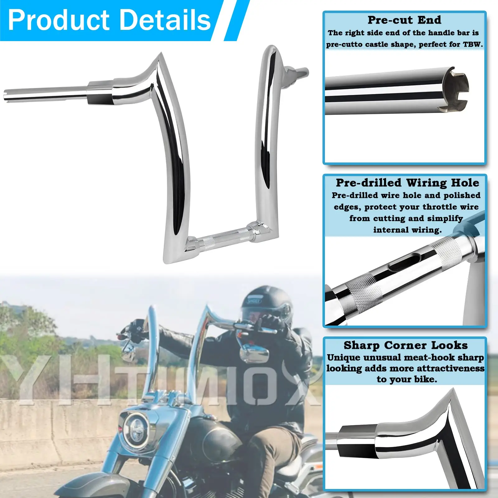 

unique 25mm Motorcycle Handle bar 14'' Rise 2" Ape Hanger Handlebar Aluminum Fits for Harley Motorcycle Handlebar
