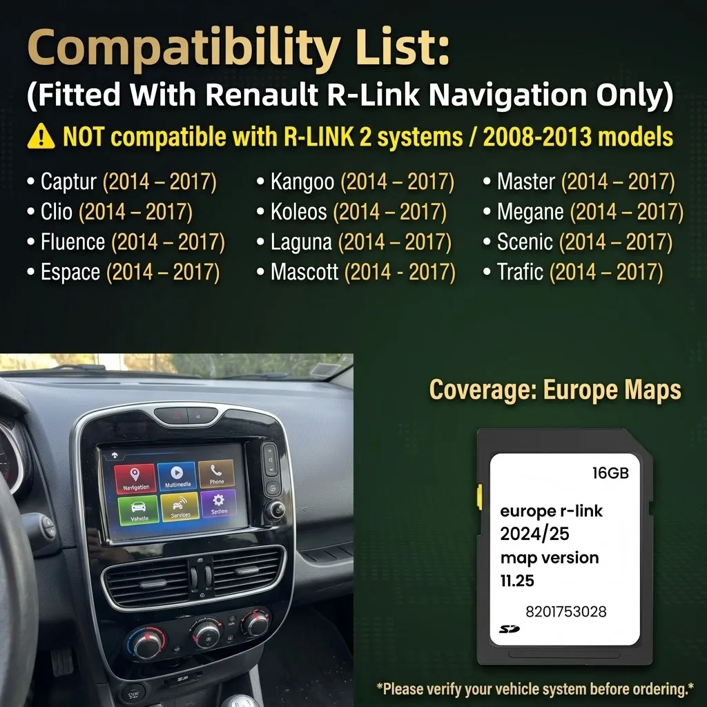 Newest R-Link Sat Nav SD Card 2024 V11.25 Europe Map Update Plug & Play Compatible With Renault Vehicles 2014-2017