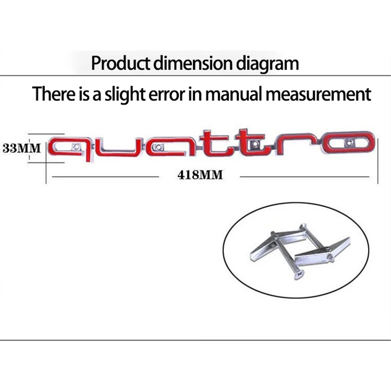 3D Quattro Logo Sticker For Audi A3 A4 A5 A6  A7 A8 Q3 Q5 Q7 S3 S4 S5 RS3 RS4 RS6 ABS Car Front Grille Emblem Badge Accessories
