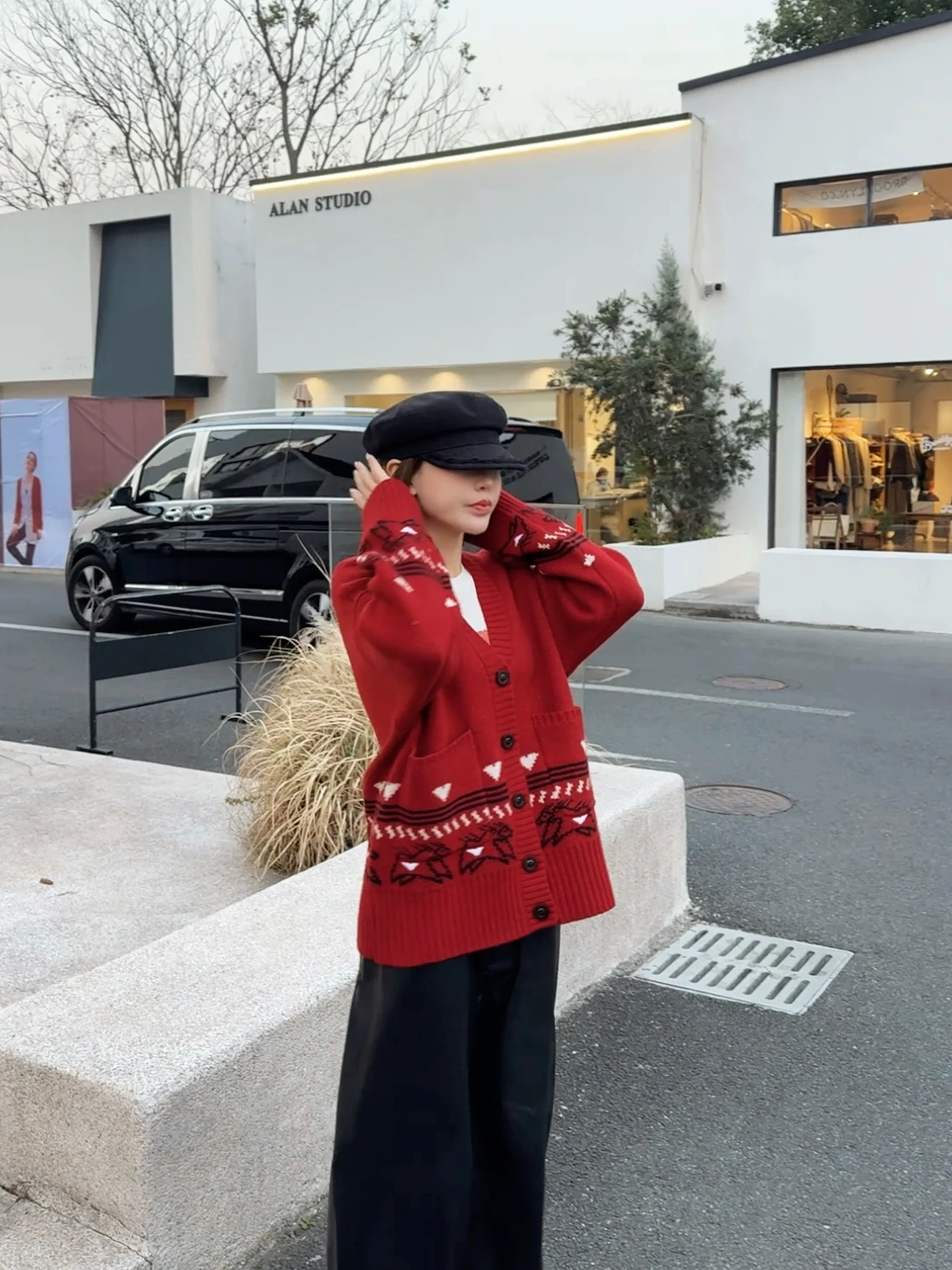 

Женский вязаный кардиган из шерсти C-Spun, весенний, новинка, красный, с узором, повседневный, свободного кроя