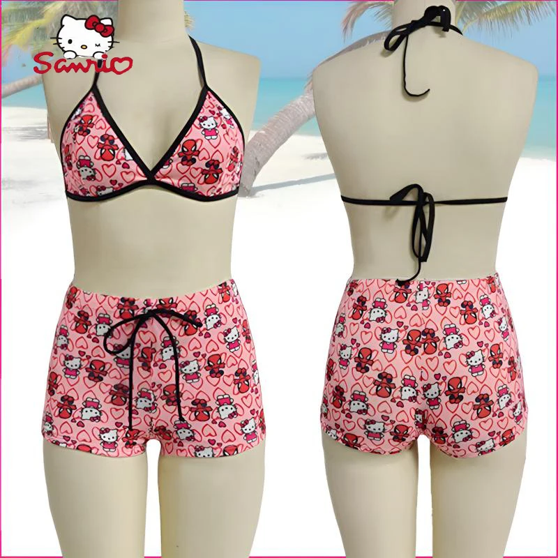 

Hello Kitty Bikini Anime Sanrio Swimsuit Women Summer Swimwear Two-Piece Beachwear Sexy Ladies Pajama Set Slim Pyjamas Homewear