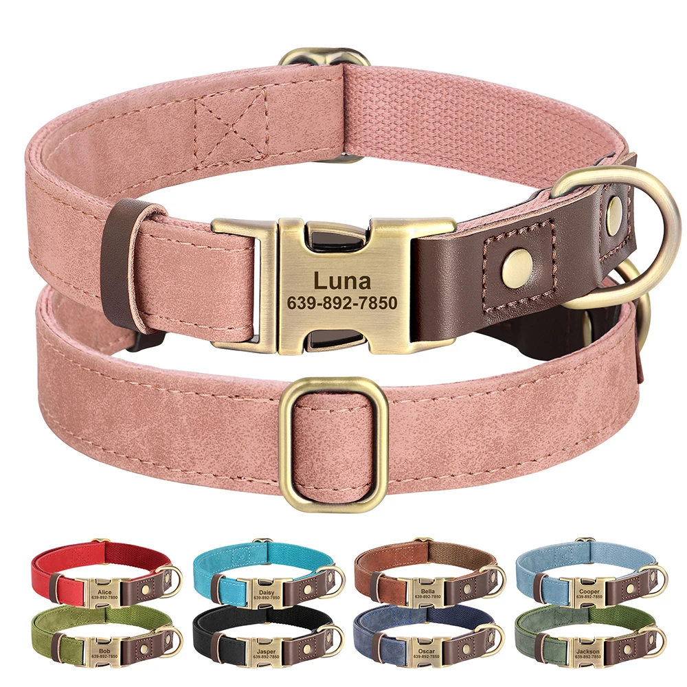 

Customized Dog Collar Durable PU Leather Dog Collars Engraved Pet ID Necklace With Metal Buckle for Small Medium Large Dogs Pug