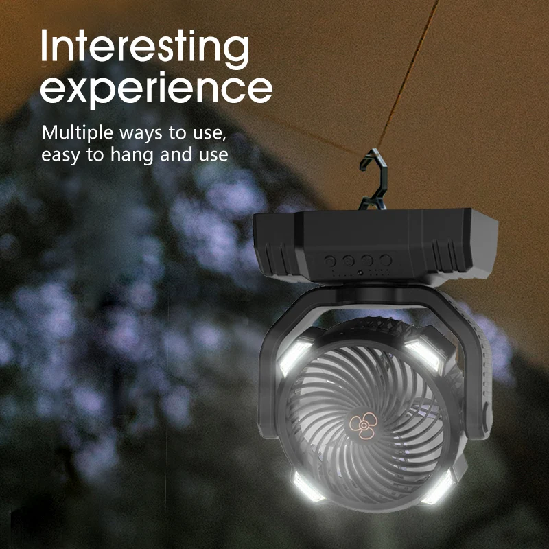 MARPOU-Camping Fan, recarregável, desktop, portátil, luzes de acampamento, ao ar livre, iluminação LED com lanterna Tent, Air Circula, 10000mAh