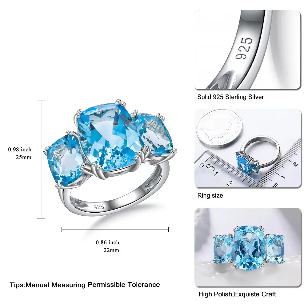 GZ ZONGFA Pure 925 Sterling Silver Natural Sky Blue Topaz 12.9ct Classic Rings For Women Engagemen Wedding Fine Jewelry