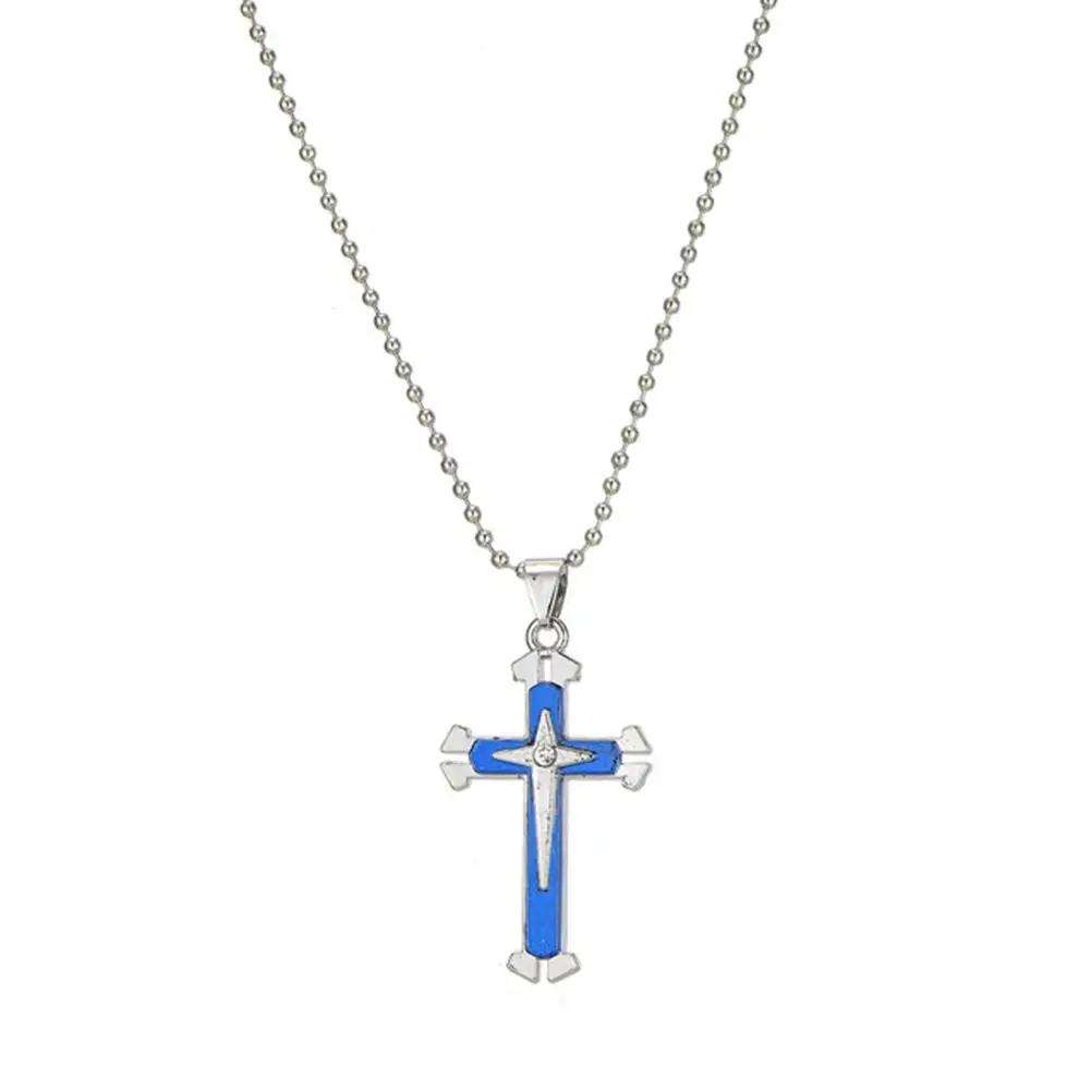 Vintage Crosses Pendant Necklace With Bead Chain Jewelry Necklace Accessories Fashion Men Patterned Blue Alloy Cross W9U6