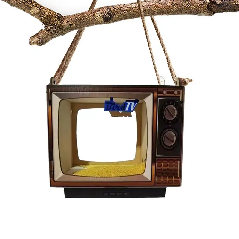 Bird Feeders For Outdoors Hangings Outdoor Wooden Wild Bird TV Shaped Feeder Old Fashioned TV Design Wood Bird Feeder For Window