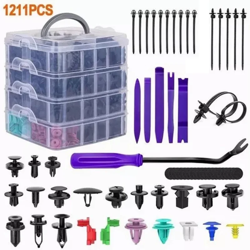 

1211PCS Car Retainer Clip & Plastic Fasteners Kit 22 Sizes Automotive Push Pin Rivets Set Bumper Clip With Fasteners Remover