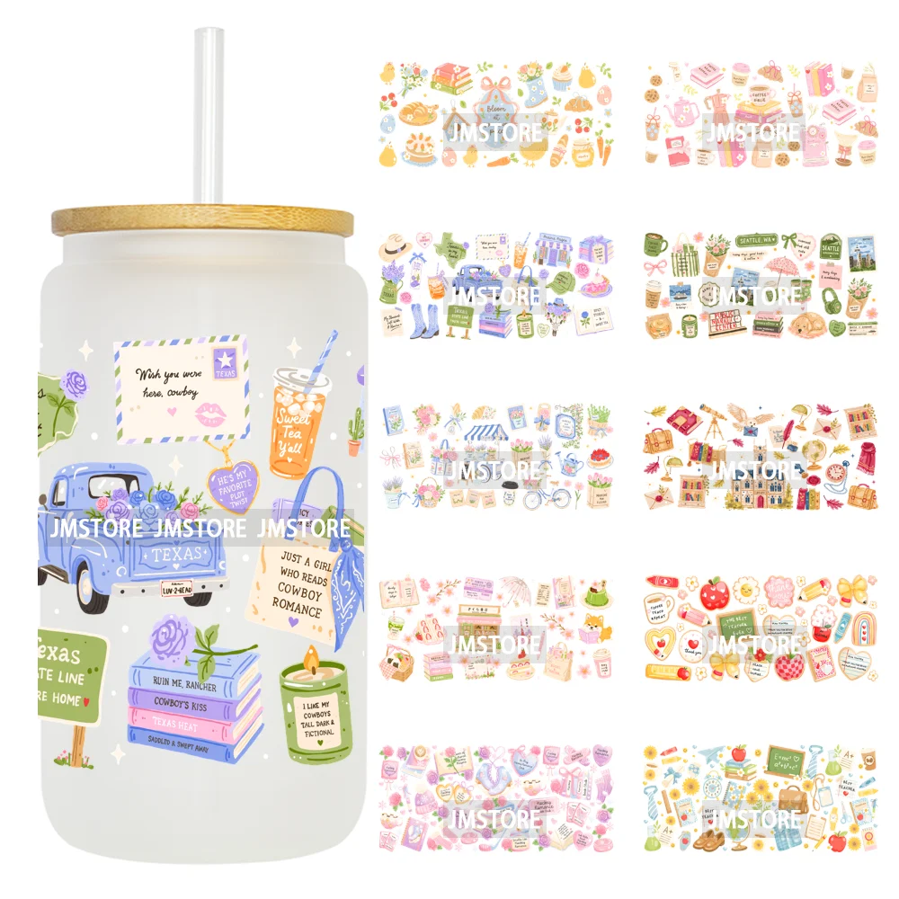 Aesthetic Bookish Girly Reading Club UV DTF Cup Wrap Ready To Apply Transfer Sticker Durable DIY Craft For 16OZ Libbey Glass Can