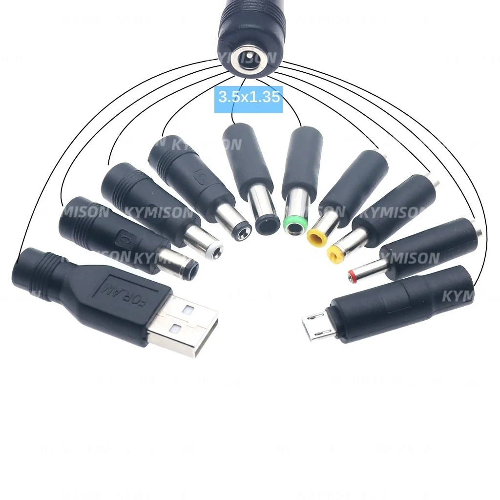 DC Power 3.5 x 1.35mm Female to DC6.0X4.4/6.3*3.0/5.5X2.5/4.8*1.7/4.0X1.7mm Male DC Plug for Laptop Charging Conversion