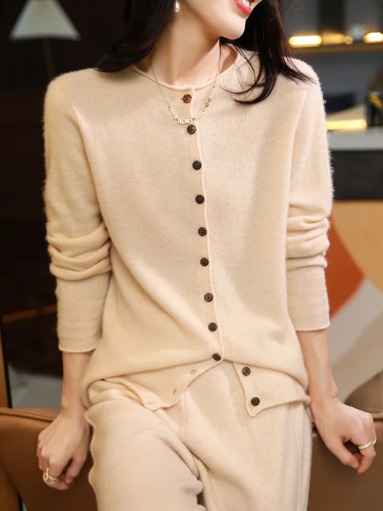 

Winter Clothes Woman 100% Merino Wool Sweater Women Clothing O-Neck Long Sleeve Spring Autumn Winter Cardigan Knitwears Tops