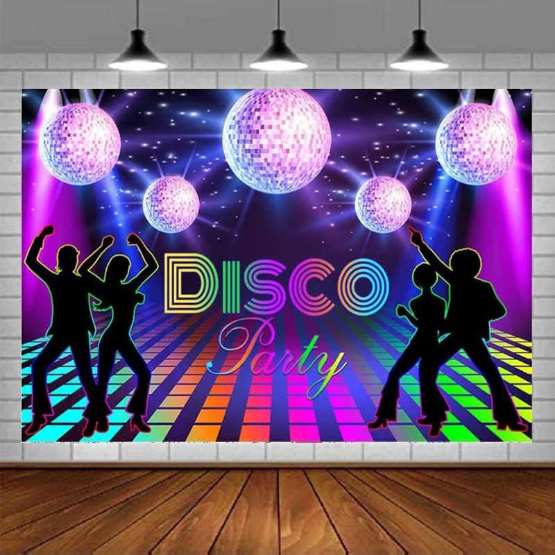 Photography Backdrop For Back To 70s 80s 90s Retro Disco Ball Let's Glow Crazy Neon Night Party Background Decor Photo Booth