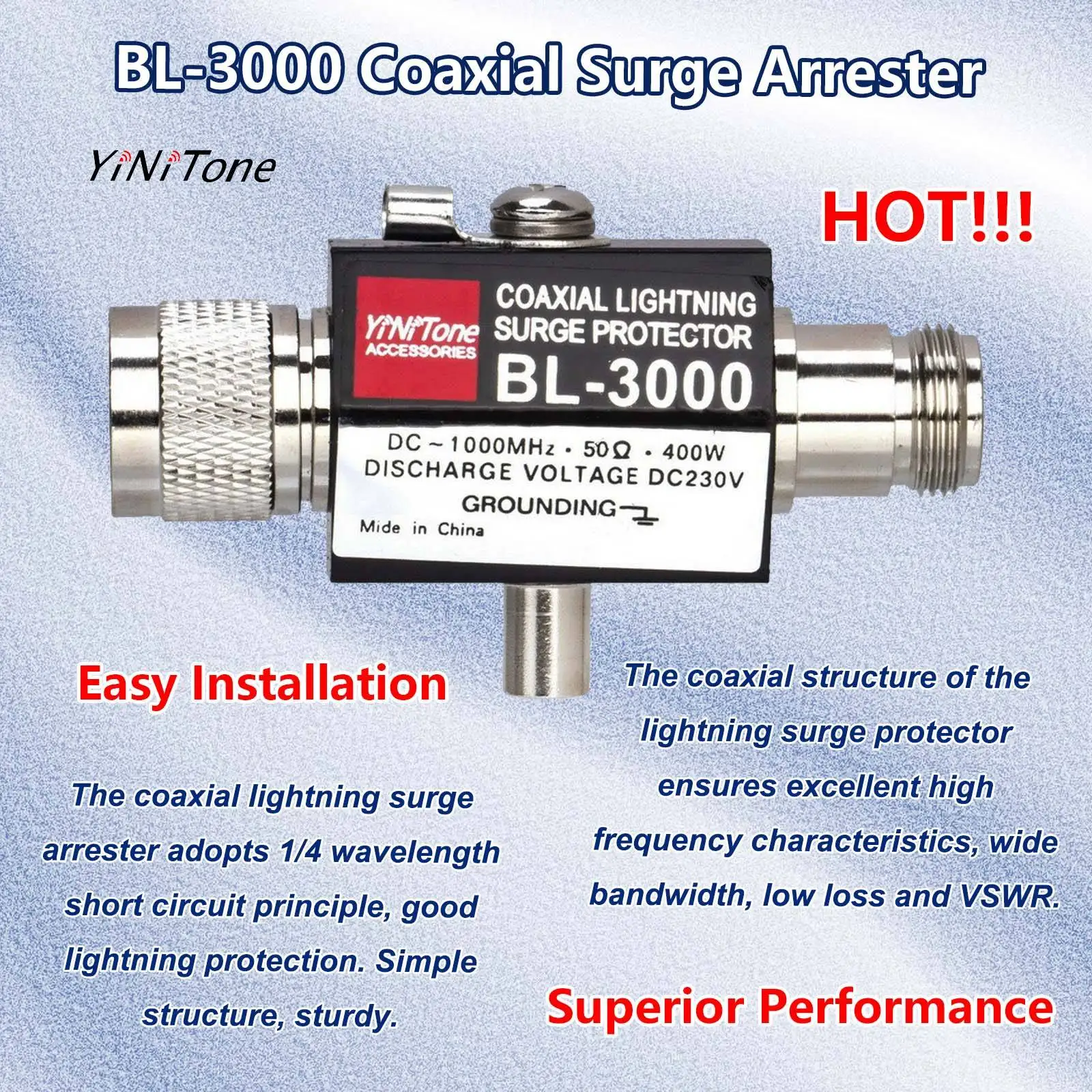 

BL-3000 N male to N Female Coaxial Lightning Arrestor for Communication Equipment Transceivers 400W Surge Protector arrester