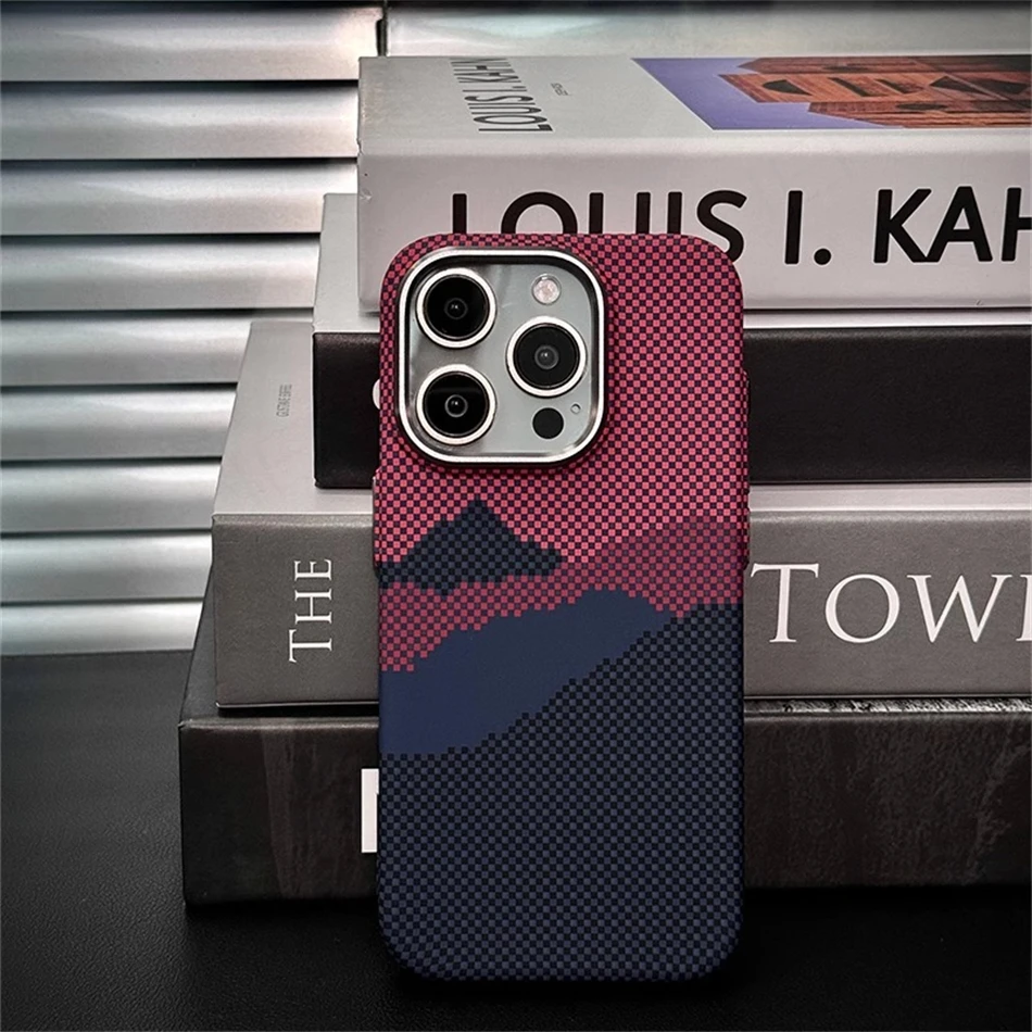 Luxury Alloy Lens 3D Relief Peak Carbon Fibre Pattern Case For iPhone 13 14 15 16 Pro Max Slim Shockproof PC Cover For Magsafe