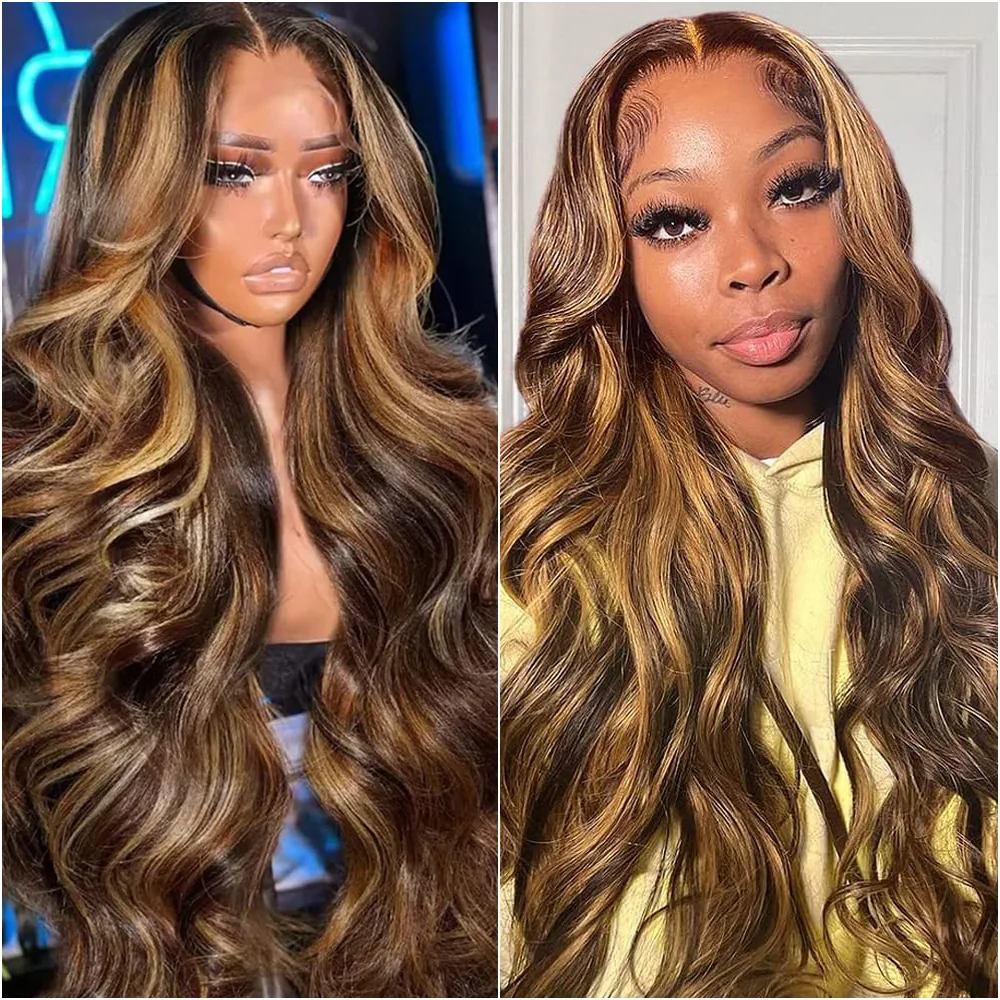 Hd Lace Frontal Wig Human Hair Pre Plucked - %200 Yoğunlukta, Ombre Efektli, P4/27 Renklerinde,