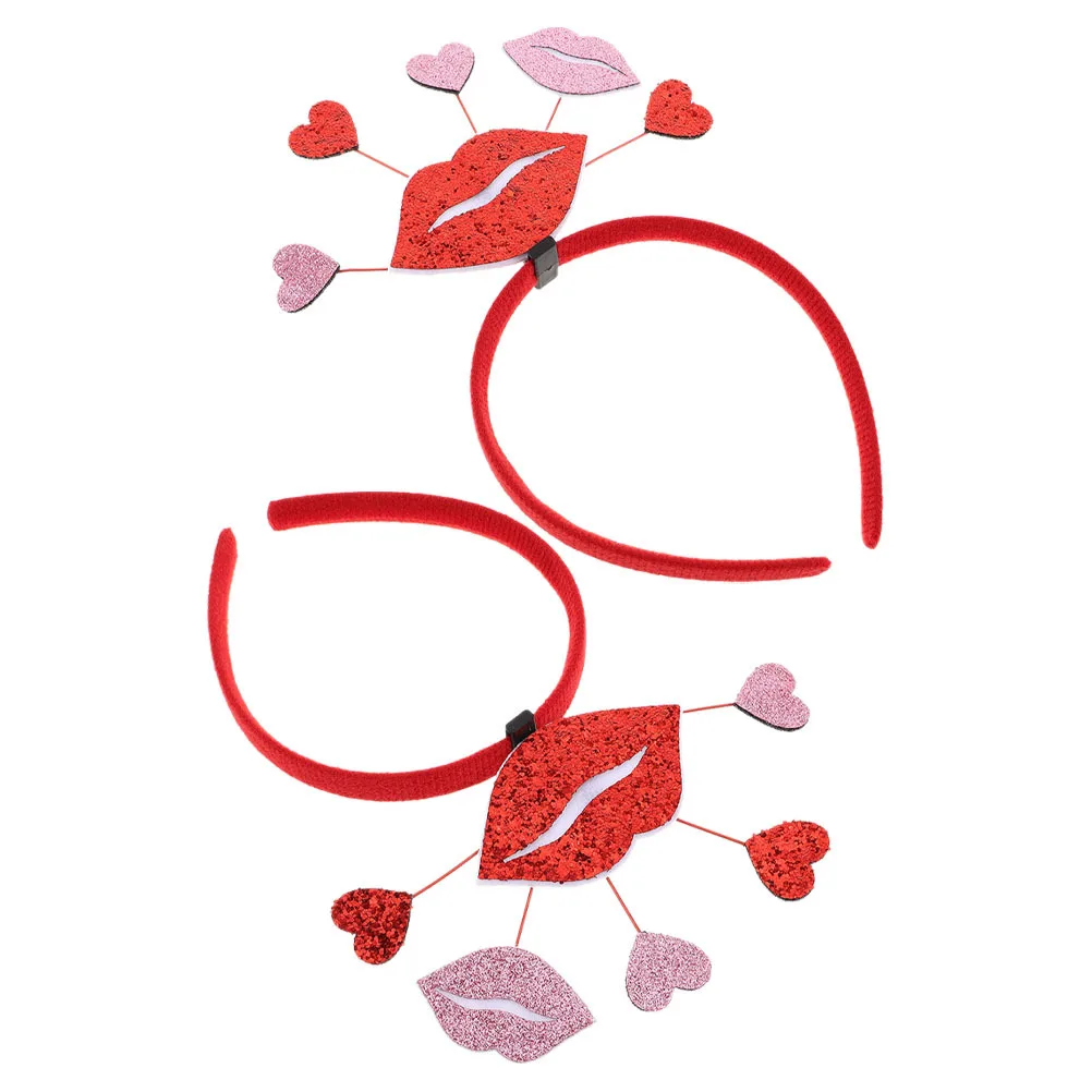 

2Pcs Valentines Heart Shaped Hair Bands Glitter Romantic Headbands for Weddings Parties Photos Hair Accessories