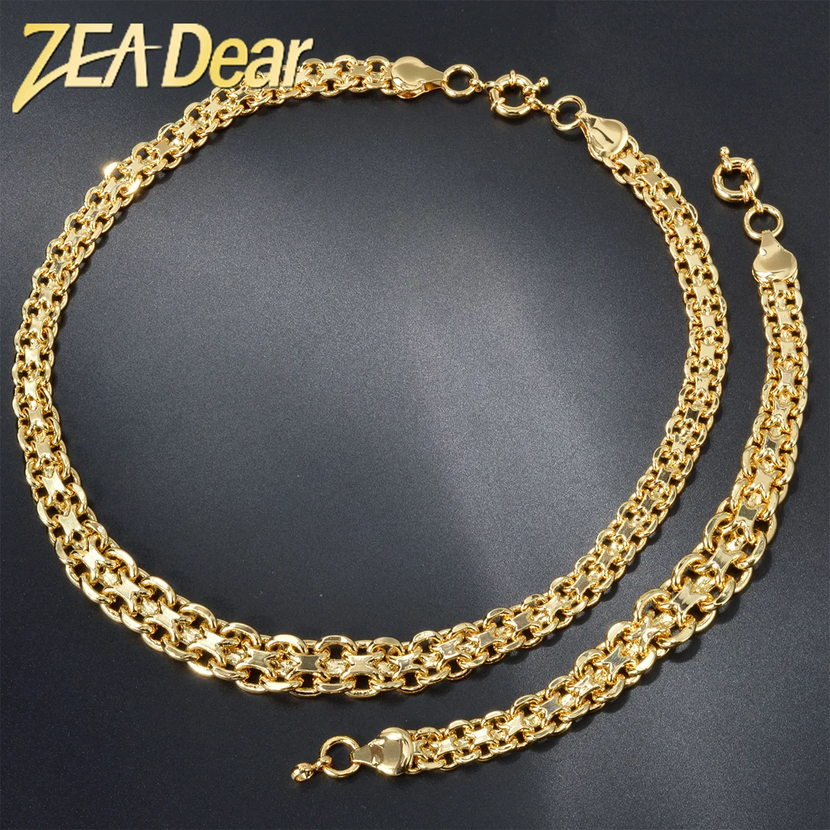 1 Set Large Chains Necklace Bracelets For Women Men Gold Color Wide CCB Link Choker Statement Hip Hop Big Collar on Neck