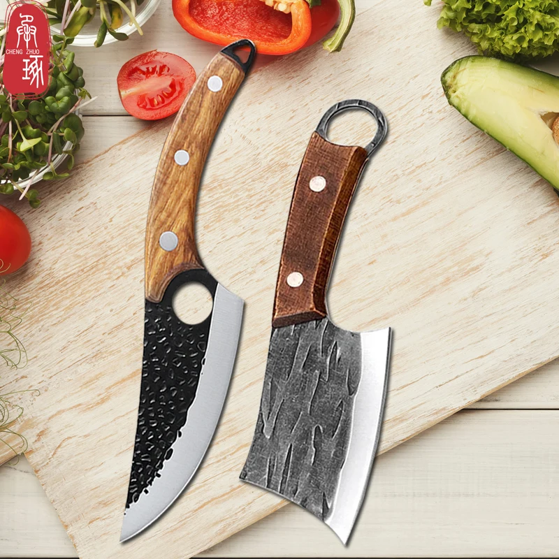 Kitchen Knives Handmade Forged Boning Knife Stainless Steel Butcher Knife Household Vegetable Fruit Slicing Knife Wooden Handle