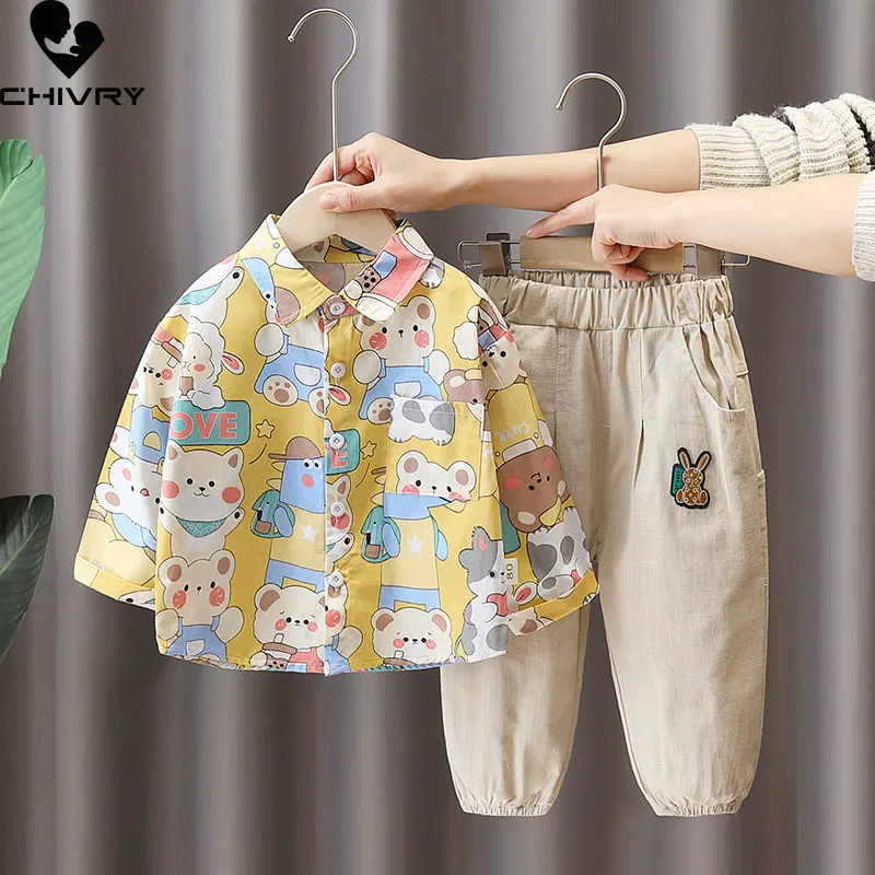 

Boys Clothing Sets New 2023 Spring Autumn Kids Baby Fashion Cartoon Lapel Shirts Tops with Trousers Boys Casual Two-piece Sets