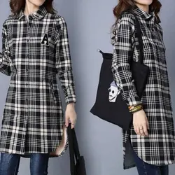 Thick Warm Printing Blouses New Long Sleeve Turn-down Collar Plaid Autumn Winter Office Lady Simplicity Casual Women's Clothing