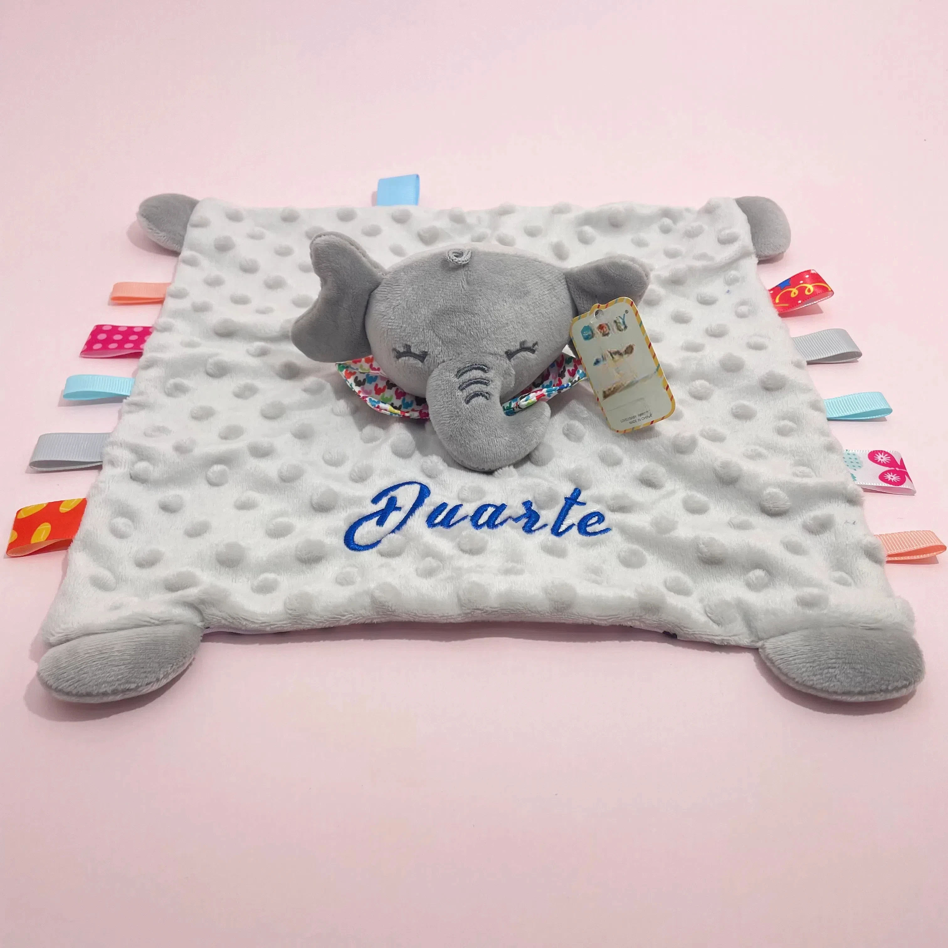 Personalisierte Baby-Elefant-Sicherheitsdecke mit Bio-Baumwoll-Silikon-Beißring, hypoallergene Geschenke für die Dusche von Neugeborenen – Detail 15