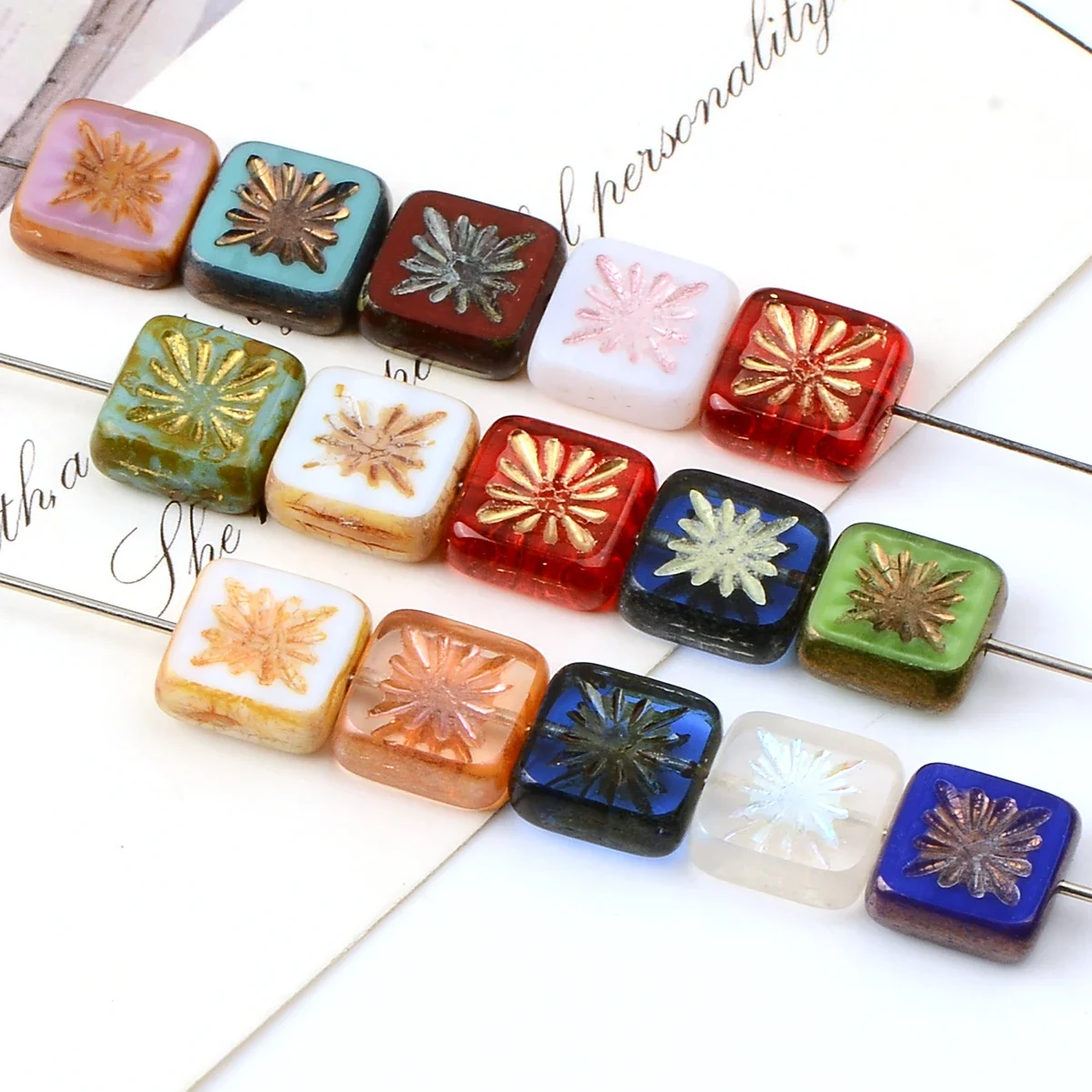 5pcs 10mm Tassel vintage fireworks square glass bead spaced bead for DIY Necklace Bracelet Accessory Material Art Craft Supplies