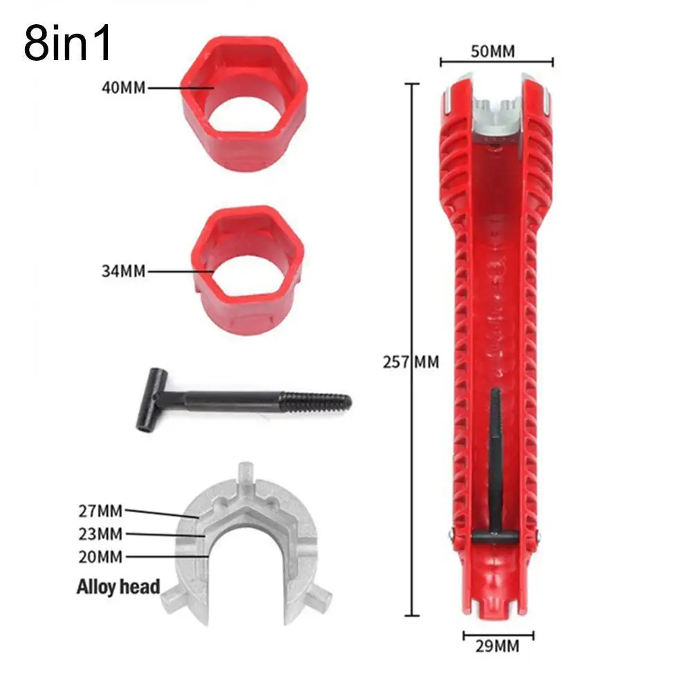 Chiave per rubinetto per lavello 8 In 1 maniglia per strumento di riparazione idraulica chiave a doppia testa chiave per strumento di installazione