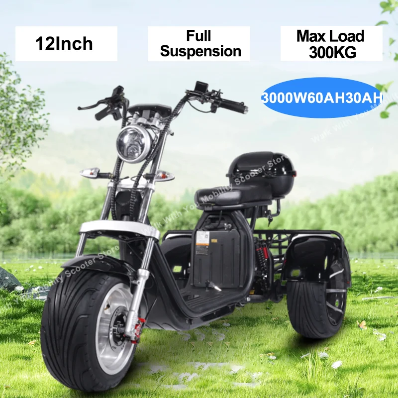 Electric Motorcycle Mileage 75KM Electric Scooter 3000W60V30AH Mobility Scooter MaxLoad 300KG Max Speed 40KM/H Electric Tricycle