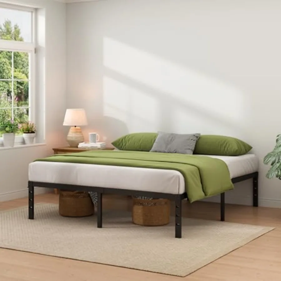 Metal Bed Frame, Size Bed Frame with Storage Space, Heavy Duty Sturdy Mattress Foundation, Easy Assembly, No Box Sprg Needed, B