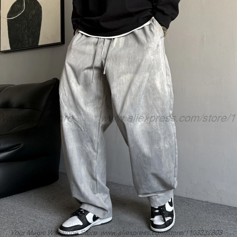 Retro Distressed Post-Apocalyptic Wasteland Style Dirty Overalls Men's Straight Loose Drawstring All-Match Wide Leg Pants